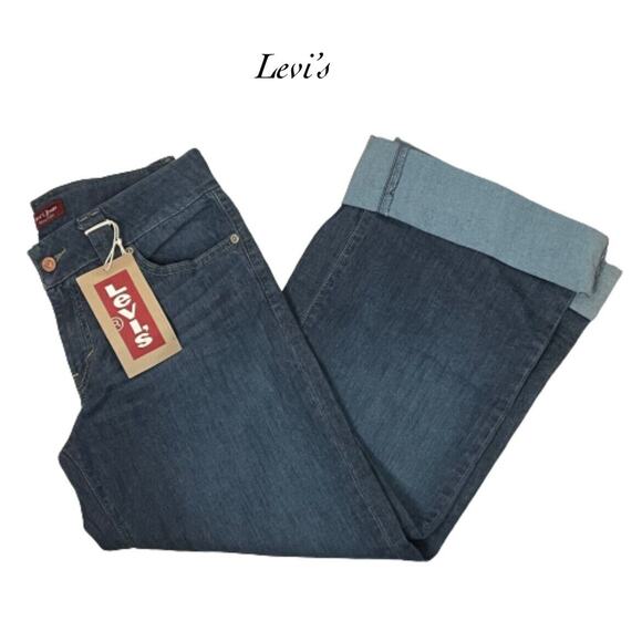Levis 545 Wide Leg Medium Wash Cuffed Cropped Blue Jeans NWT Size 8 - Picture 1 of 10